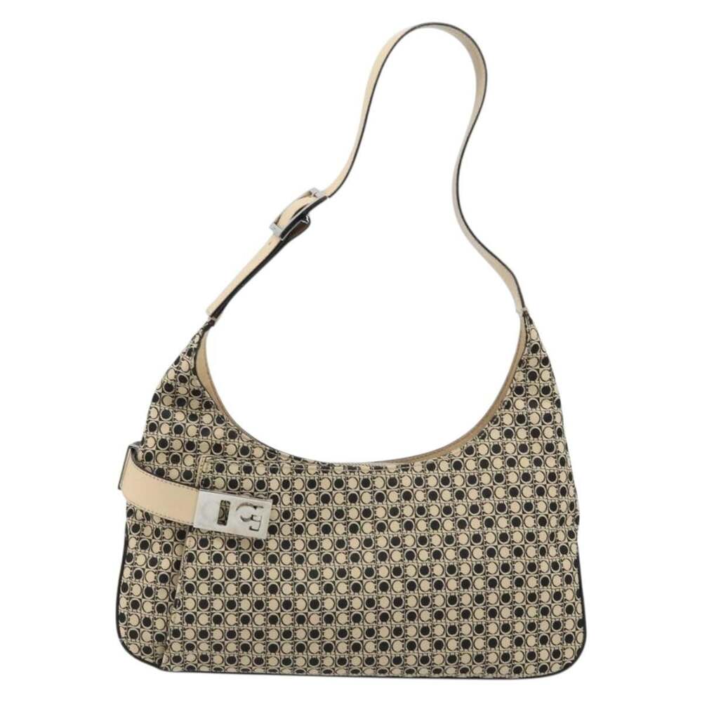 Salvatore Ferragamo Canvas Gancini Shoulder Bag Beige